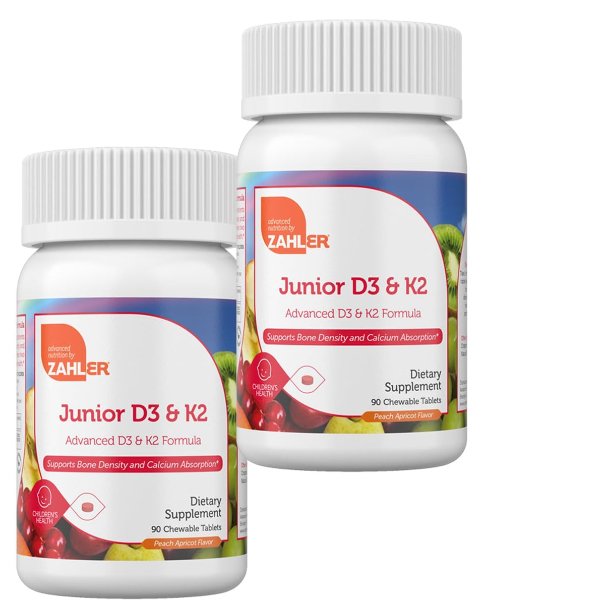 Comprimés à mâcher Zahler Junior Vitamine D3 + K2, saveur pêche abricot