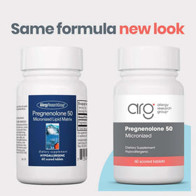 Comprimés Allergy Research Group Pregnenolone 50 mg avec un verre d'eau