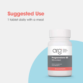 Comprimés Allergy Research Group Pregnenolone 50 mg sur une surface blanche