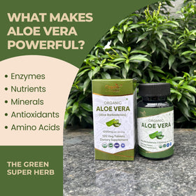 Comprimés Aloe Vera ORGANIC SPREE avec des plantes en arrière-plan