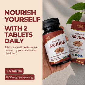 Comprimés Arjuna ORGANIC SPREE sur fond blanc