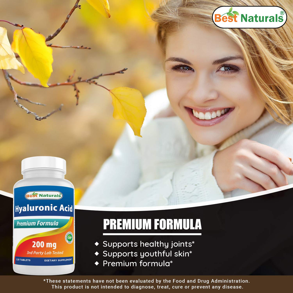 Comprimés Best Naturals Acide Hyaluronique sur une table
