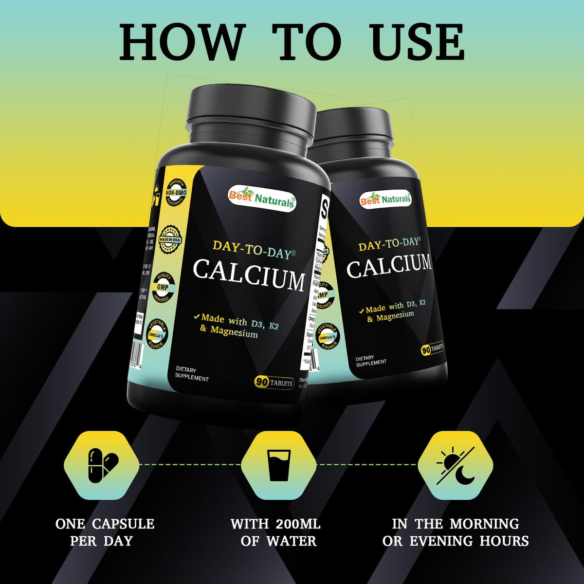 Comprimés Best Naturals Calcium D3 K2 Magnésium sur une table
