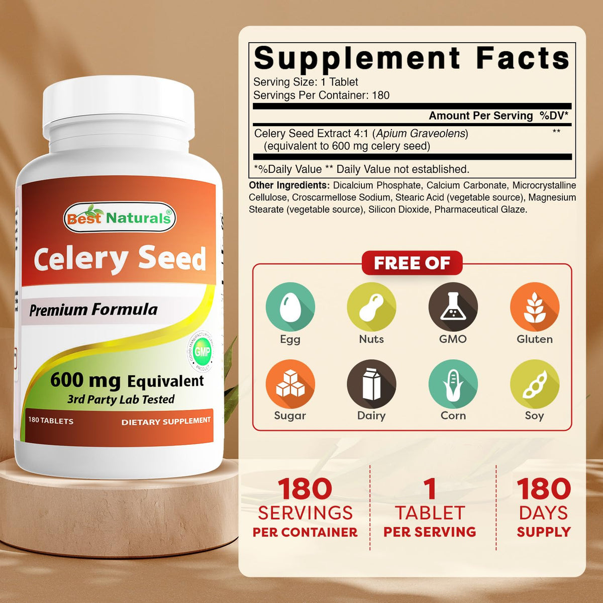 Comprimés Best Naturals Graines de Céleri sur une surface blanche