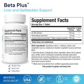 Comprimés Beta-Plus™ de BIOTICS RESEARCH sur une surface blanche