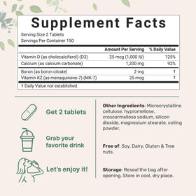 Comprimés bisectés de Calcium 1 200 mg avec Vitamine D3 et K2