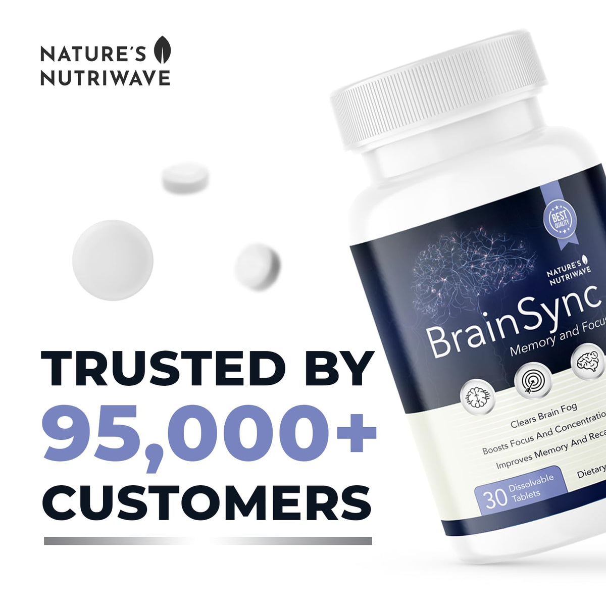 Comprimés BrainSync Nature’s NutriWave dans une main, format pratique