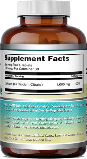 Comprimés Calcium Citrate 1000 Mg d'Amazing Nutrition avec une bouteille en arrière-plan