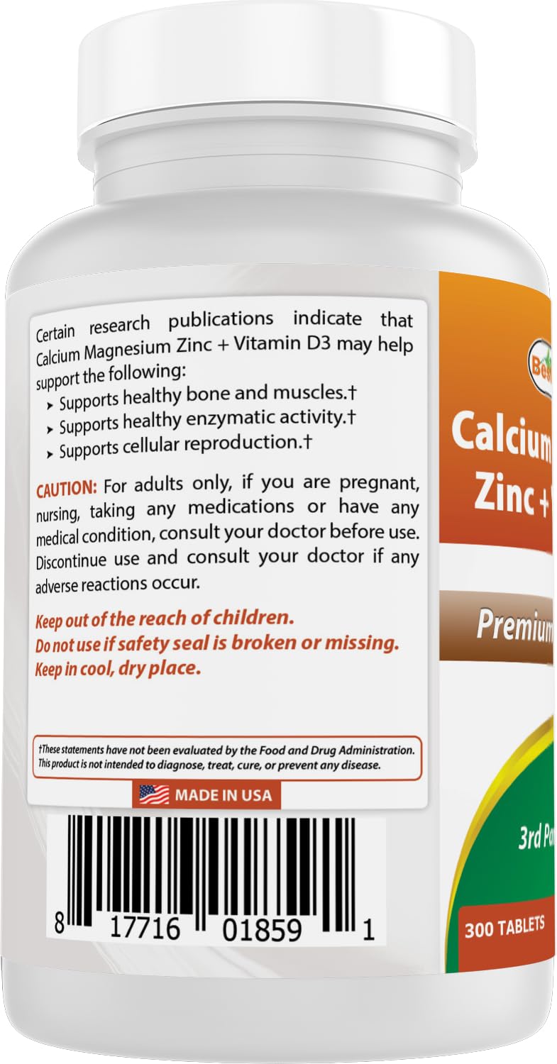 Comprimés Calcium Magnésium Zinc D3 Best Naturals sur un fond en bois