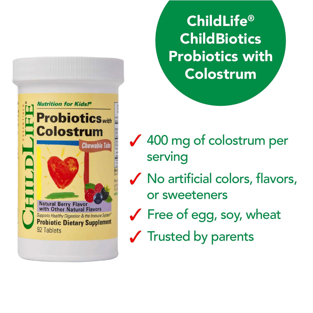 Comprimés ChildBiotics avec prébiotiques sur une table