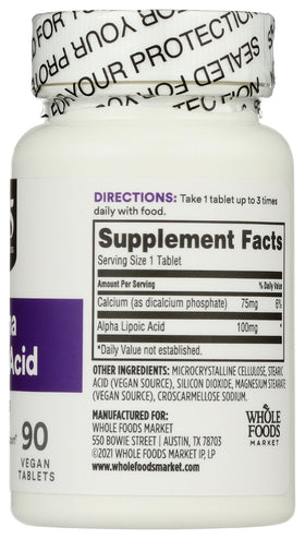 Comprimés d'Acide Alpha Lipoïque 100mg sur une table