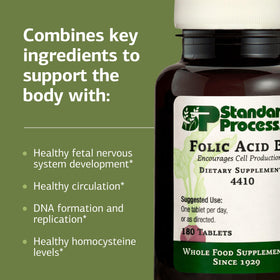 Comprimés d'acide folique B12 Standard Process avec verre d'eau