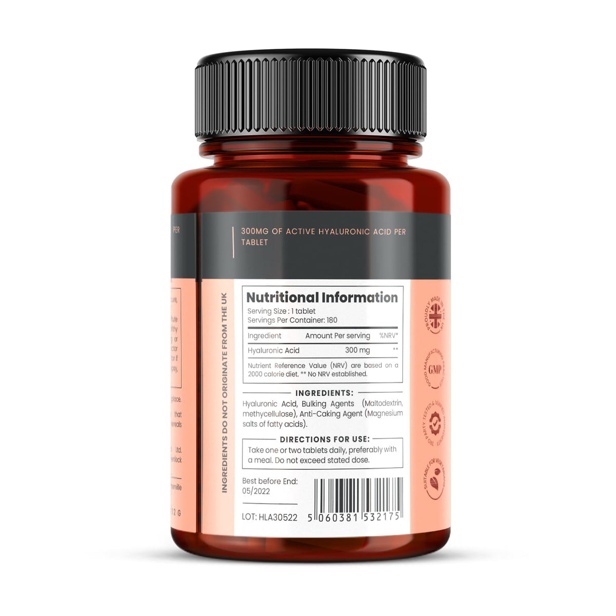 Comprimés d'acide hyaluronique pureclinica 300mg sur une table