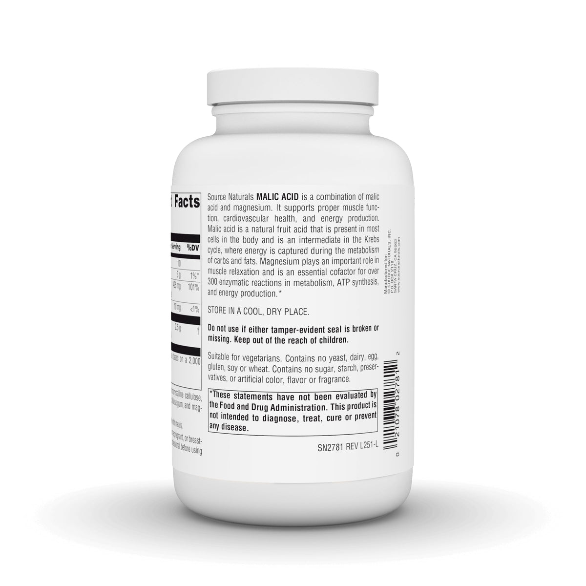 Comprimés d'Acide Malique Source Naturals dans un bol