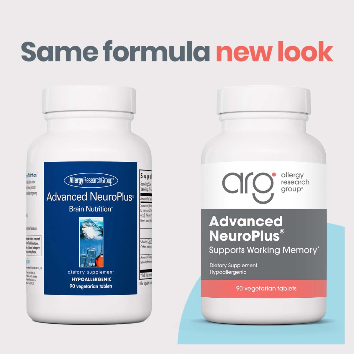 Comprimés d'Allergy Research Group Advanced NeuroPlus sur une surface blanche