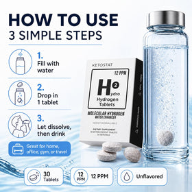 Comprimés d'eau hydrogénée HYDRO sur un fond de cuisine