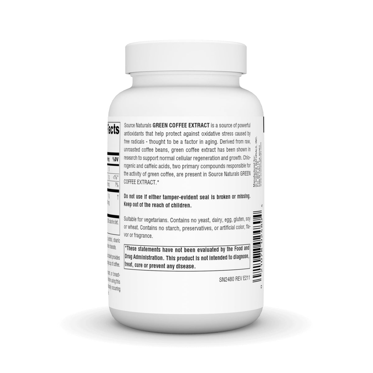 Comprimés d'Extrait de Café Vert Source Naturals 500 mg sur une table