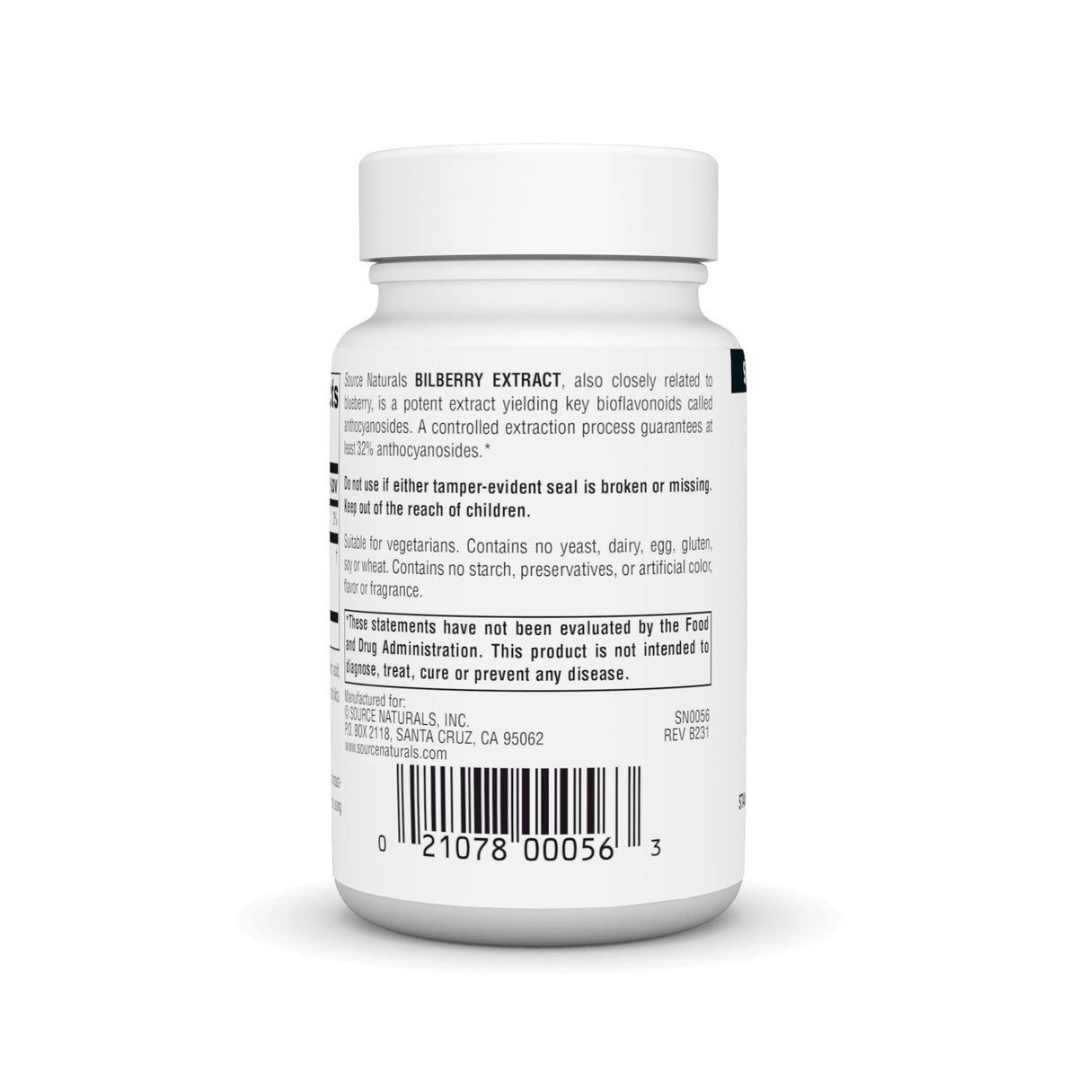 Comprimés d'extrait de myrtille Source Naturals sur une surface blanche