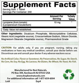 Comprimés d'extrait de tomate lycopène 10 mg Best Naturals, vue de côté