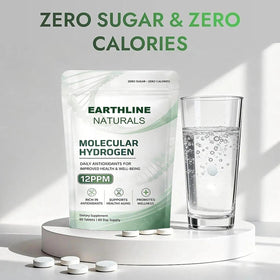 Comprimés d'hydrogène moléculaire Earthline Naturals sur fond blanc