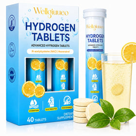 Comprimés d'hydrogène Wellgiuueo avec goût citron-lime sur fond blanc
