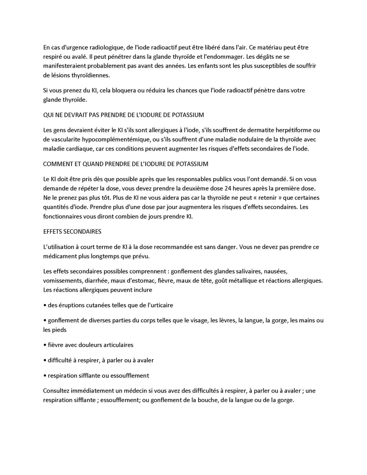 Comprimés d'iode potassium iOSAT en dehors de l'emballage