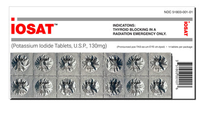 Comprimés d'iodure de potassium IOSAT 130 mg, emballage avant