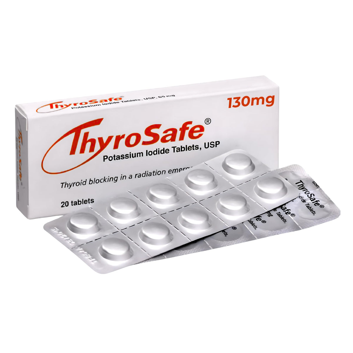 Comprimés d'Iodure de Potassium THYROSAFE 130mg, emballage avant