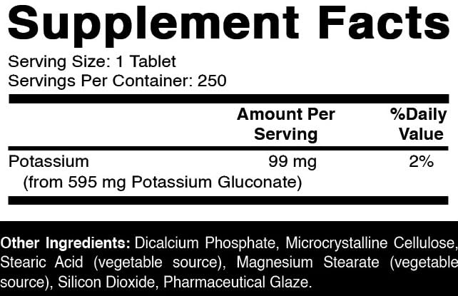 Comprimés d'Oxify Gluconate de Potassium 595 mg sur fond blanc