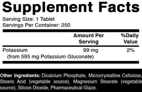 Comprimés d'Oxify Gluconate de Potassium 595 mg sur fond blanc