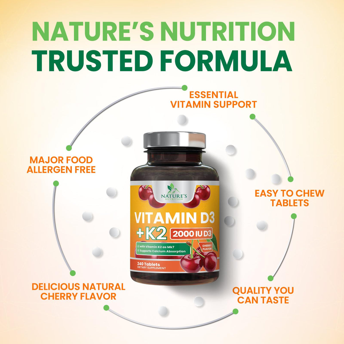 Comprimés D3 K2 Nature's Nutrition avec une cuillère