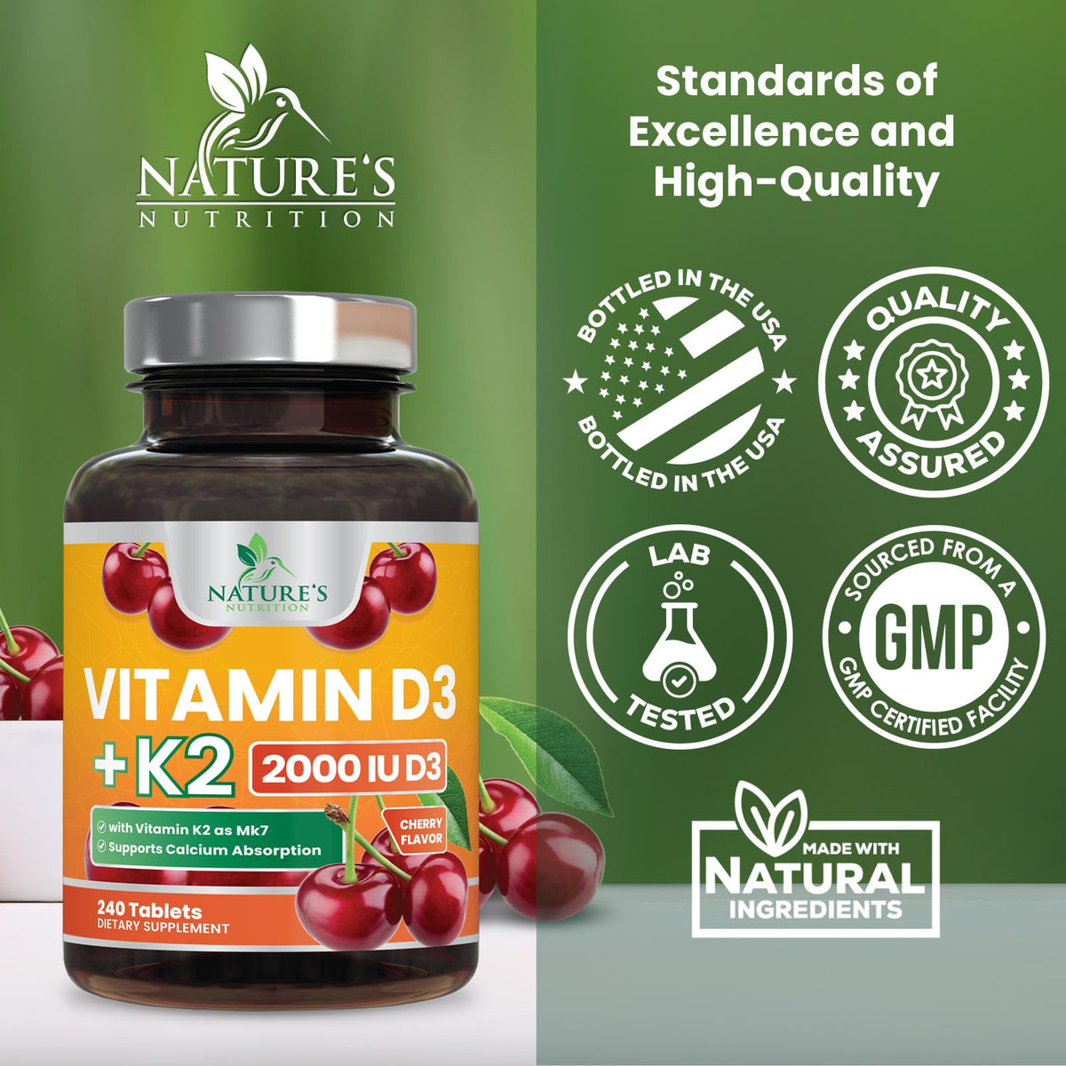 Comprimés D3 K2 Nature's Nutrition dans une main