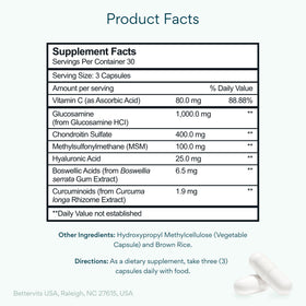 Comprimés de Bettervits Glucosamine Chondroitin MSM sur une table