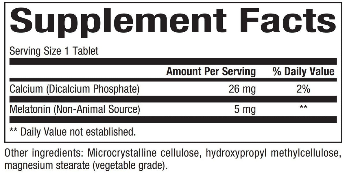 Comprimés de Bioclinic Naturals Mélatonine 5 mg sur une surface blanche