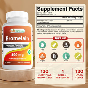 Comprimés de bromélaïne Best Naturals sur fond blanc