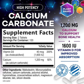 Comprimés de Calcium 1200 mg avec Vitamine D3 de Nature's Peak, vue de près