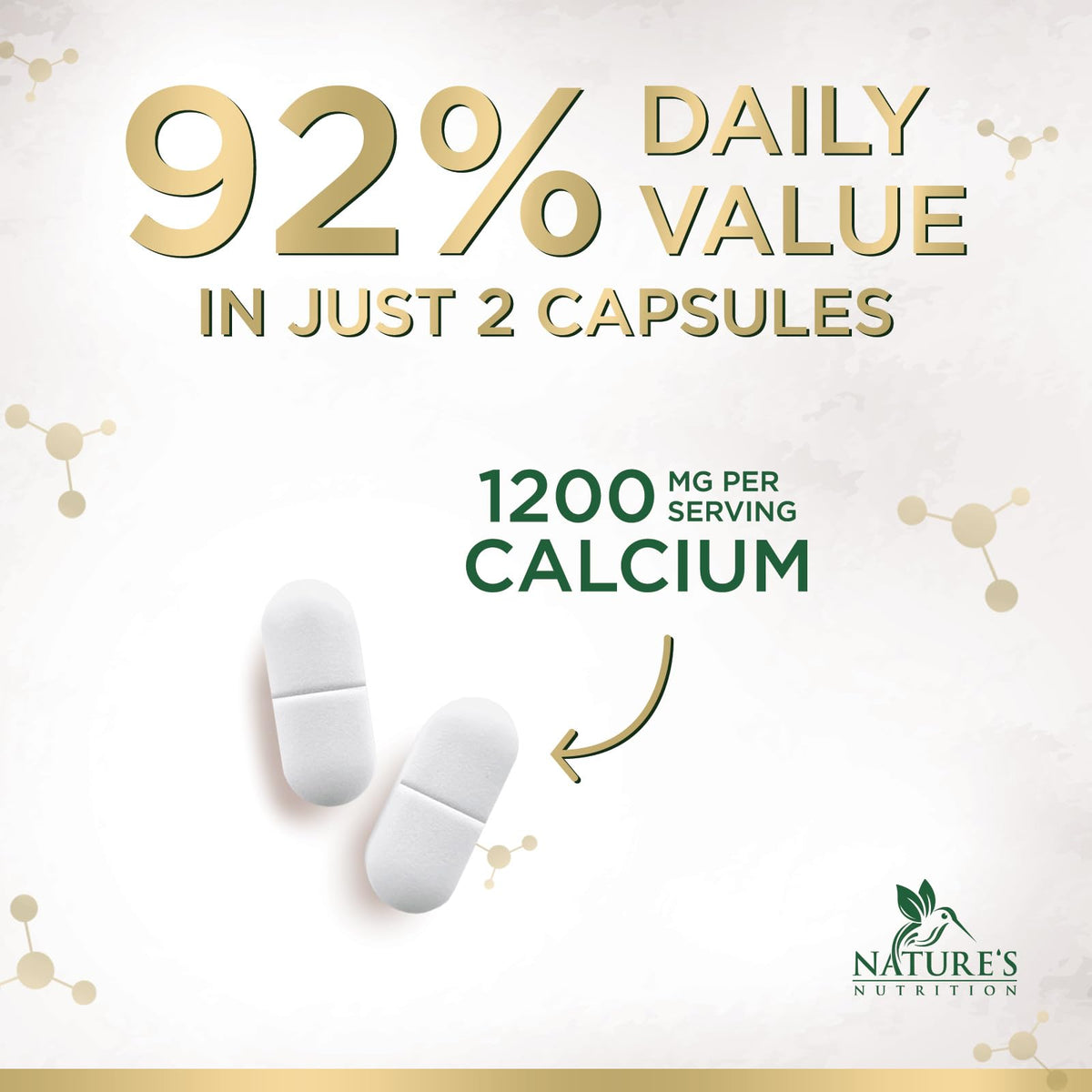 Comprimés de Calcium 1200 mg avec Vitamine D3 - Nature's Nutrition, présentation
