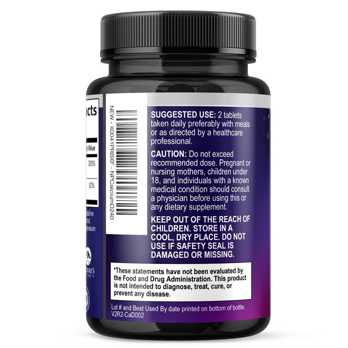 Comprimés de Calcium 1200 mg avec Vitamine D3, Nature's Peak, sur fond blanc