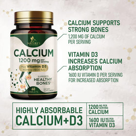 Comprimés de Calcium 1200 mg avec Vitamine D3 - vue rapprochée