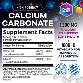 Comprimés de Calcium 1200 mg Nature's Peak sur une surface blanche