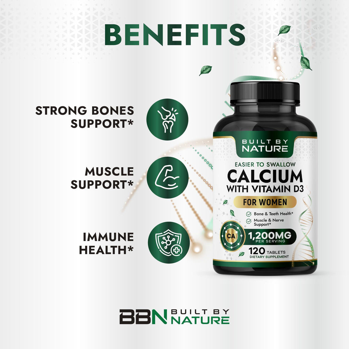 Comprimés de calcium 1200mg avec vitamine D3 sur une surface blanche