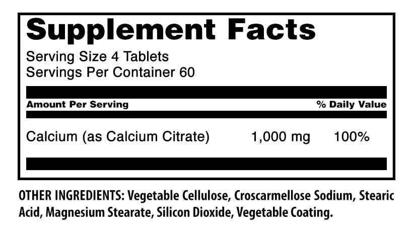 Comprimés de Calcium Citrate 1000 Mg Amazing Nutrition sur un fond blanc