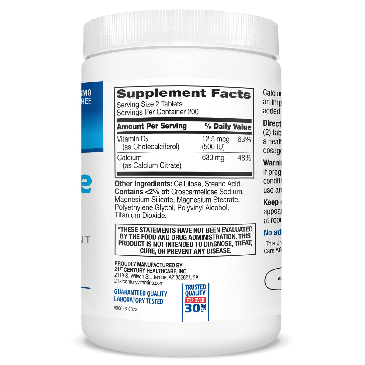 Comprimés de Calcium Citrate Plus D3 21st Century sur une surface blanche