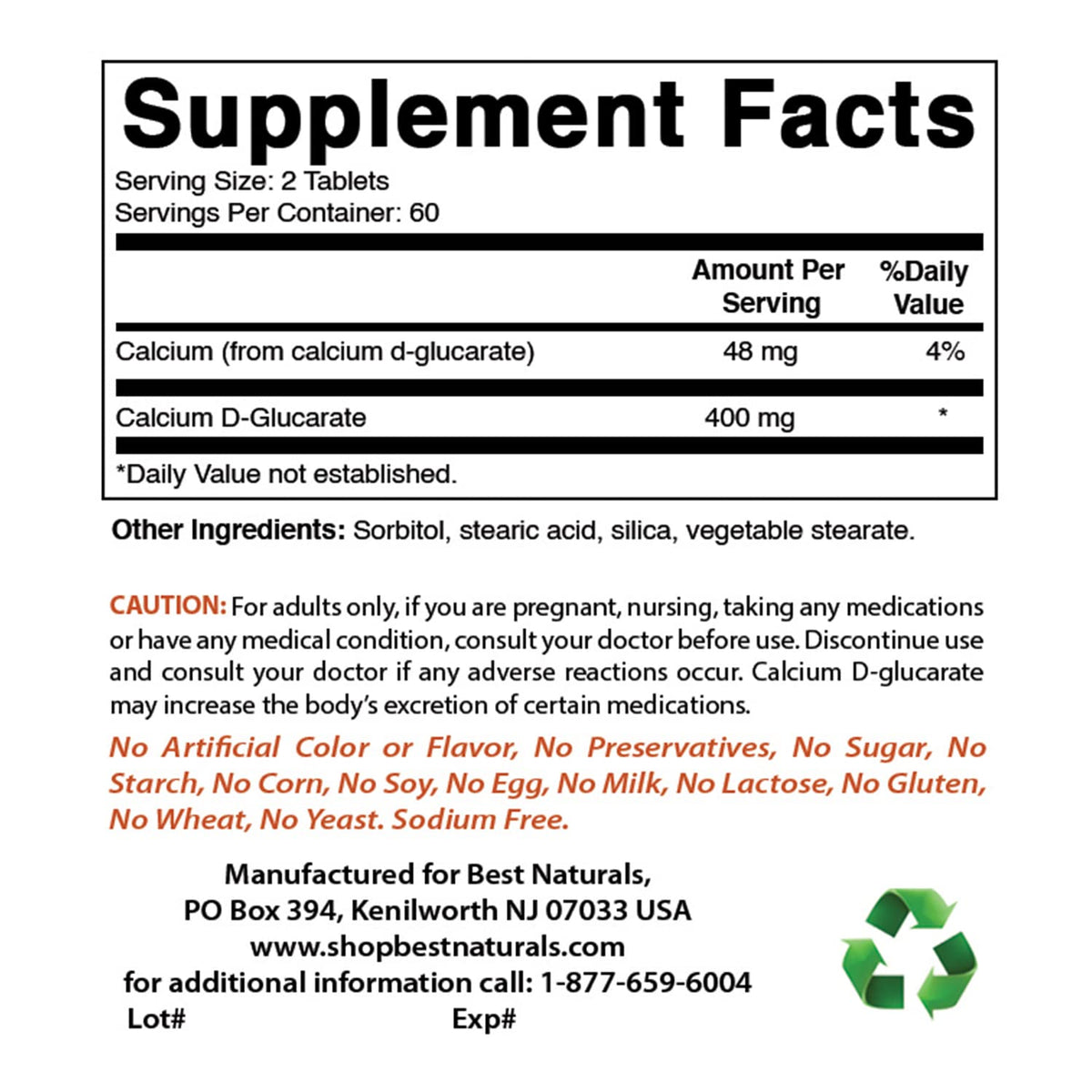 Comprimés de Calcium D-Glucarate de Best Naturals sur une surface blanche