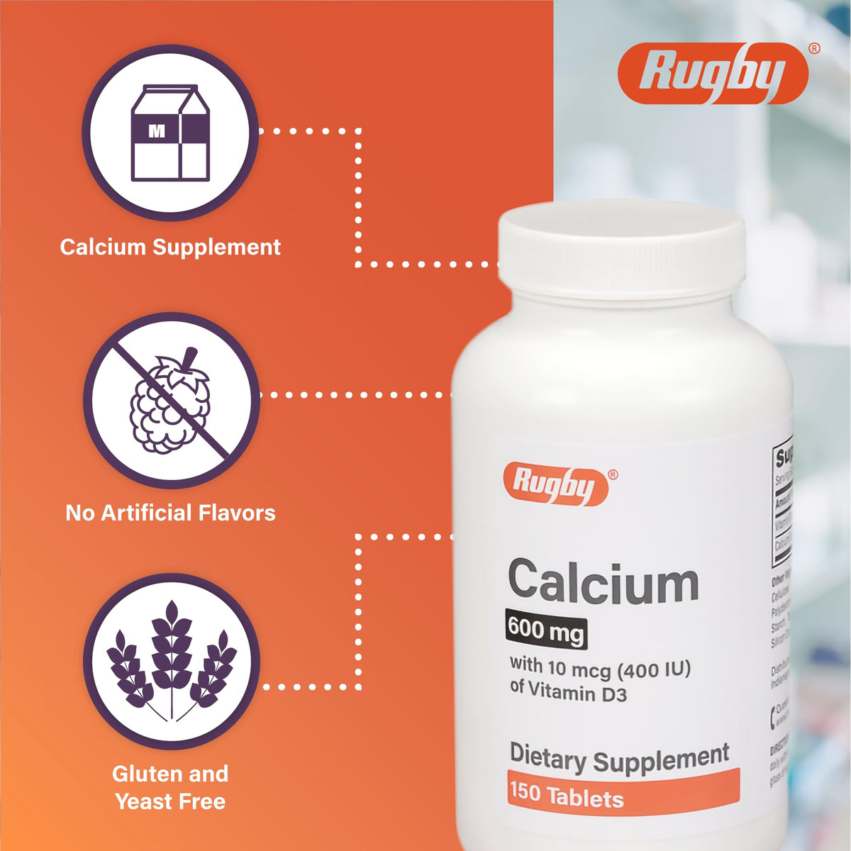 Comprimés de Calcium MAJOR 600 mg avec un verre d'eau