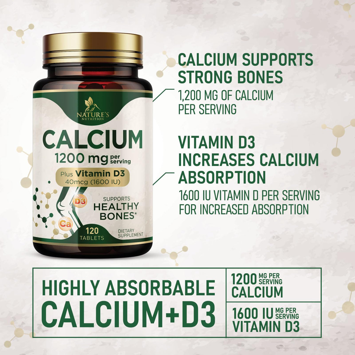 Comprimés de Calcium Nature's Nutrition, emballage
