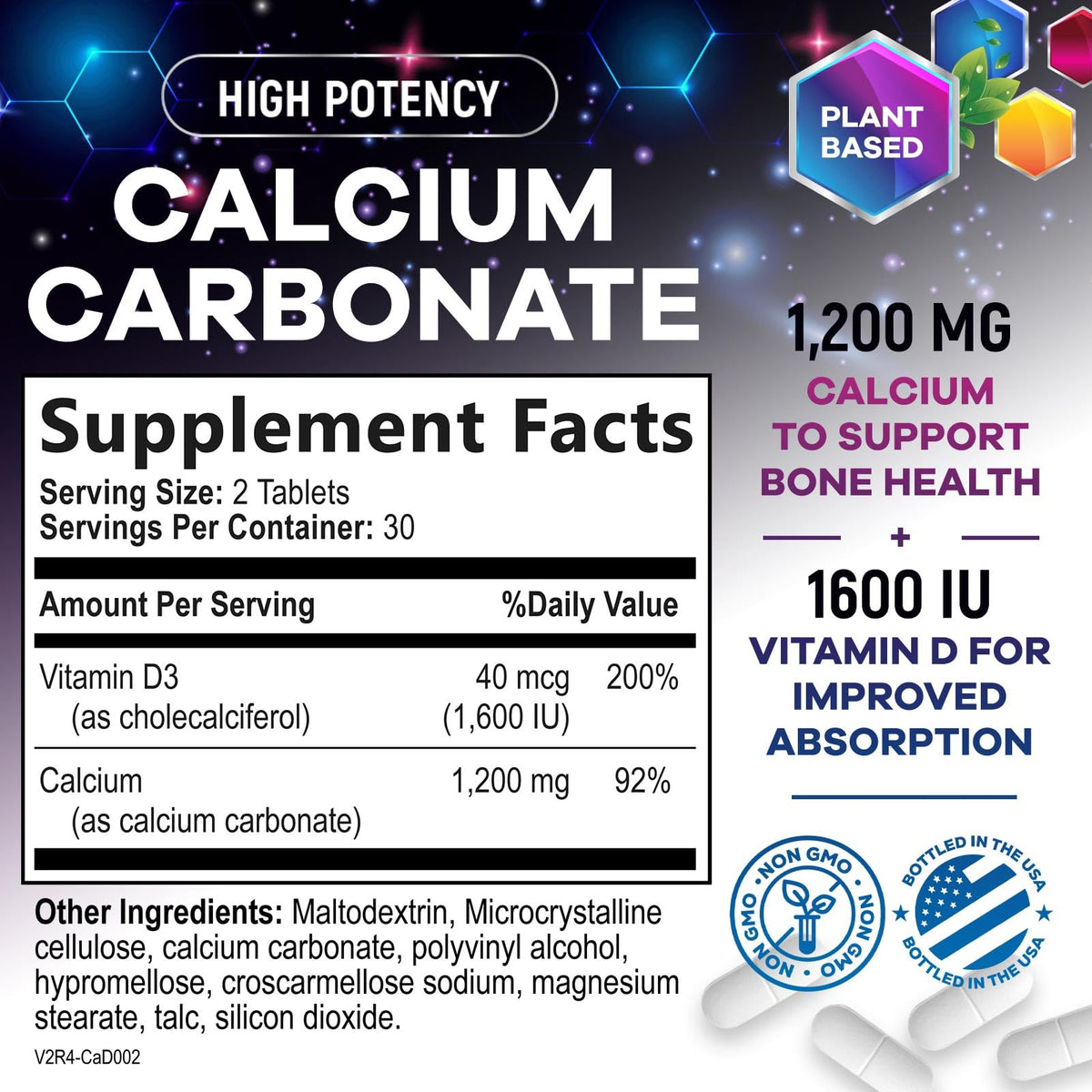 Comprimés de Calcium Nature's Peak présentés sur une surface blanche
