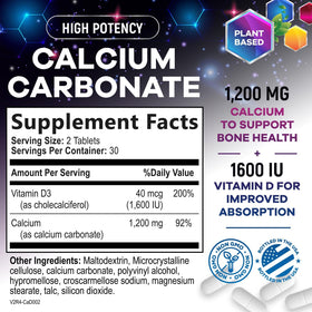Comprimés de Calcium Nature's Peak présentés sur une surface blanche