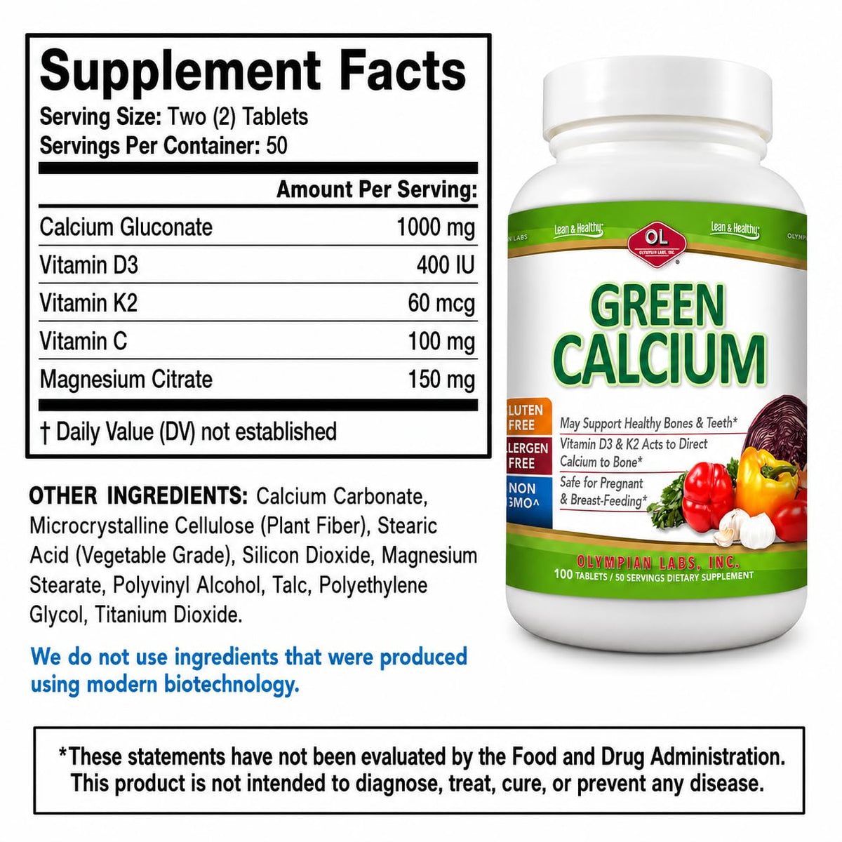 Comprimés de Calcium Plus Magnésium Olympian Labs sur fond blanc