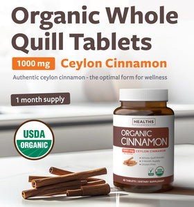 Comprimés de cannelle de Ceylan Healths Harmony sur une surface blanche
